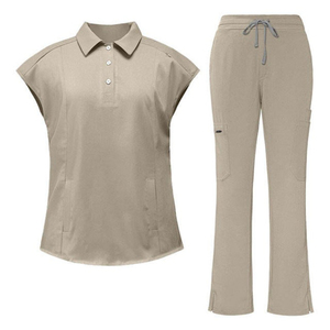 Women Medical Scrub Set Stretch Polo <b>Top</b> Cargo Pants Nursing Uniform Moisture Wicking Healthcare Workwear Custom Logo - Product Image 2