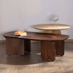 Vandana Golden Legacy coffee tables in natural and brown mango wood with a <b>sandblasted</b> Pisa finish - Product Image 2