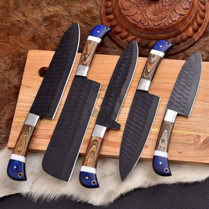 New Brand Custom Handmade J2 Steel Powder Coated <b>Sharp</b> Hammered Blade 5-Piece Ambidextrous Professional Kitchen Chef <b>Knife</b> <b>Set</b> - Product Image 4
