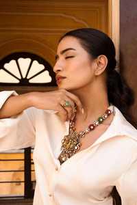 Collar étnico Nakshi Temple con rubí, esmeralda, polki y turmalina en plata de ley 925 para mujer, para ocasiones especiales, nuevo lanzamiento. - Product Image 2