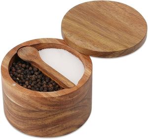 Contenedor de Sal y Pimienta Hecho a Mano en India, de Madera de Acacia, Pino y Mango, Diseño Minimalista para Preservar la Frescura - Product Image 1