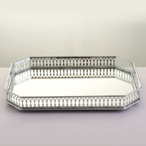 Luxury <b>Gold</b> <b>Mirrored</b> Decorative Serving Tray With Intricate Lace Rim and Handles Ornate Vintage Vanity Tray For Perfume Jewelry - Product Image 2