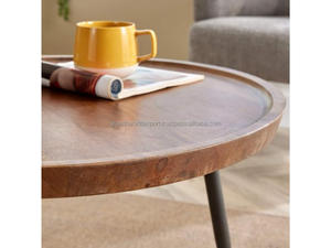 Mesa de Centro Redonda de Madera de Mango, Mesa de Centro Rústica de Madera para Sala de Estar, Mesa de Centro Decorativa de Madera de Mango Sólida, Madera de Mango Marrón - Product Image 5