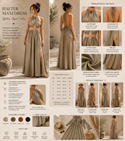 Robe longue bohème tissée à col montant pour femme, avec découpes à la taille, dos nu, fluide, pour soirée et vacances, avec liens à nouer au dos et fente latérale