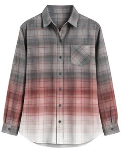 Chemise en flanelle à carreaux gris rouille ombré personnalisée pour femme, à manches longues, boutonnée, décontractée, en mélange de coton, pour l'automne et l'hiver - Product Image 1