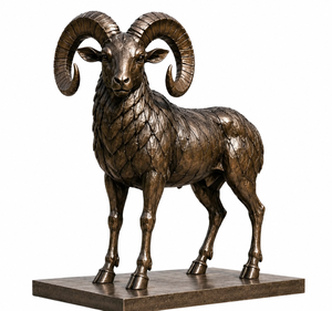 Sculpture de mouton cornu en bronze grandeur nature, statue d'animal pour la décoration de château, de zone sauvage, de jardin extérieur et de paysage - Product Image 1