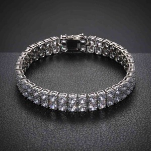 Two Row Stylish Elegant Moissanite Tennis Bracelet for <b>Men</b> and Women Silver Plated Trendy Iced Out Gift & Party Bracelet - Product Image 4