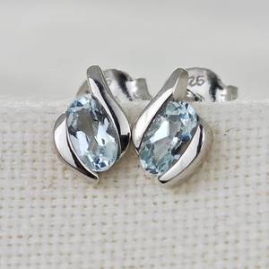 Sterling Silver Aquamarine <b>Earrings</b> <b>Blue</b> <b>Studs</b> March Birthstone Jewelry For Women - Product Image 2