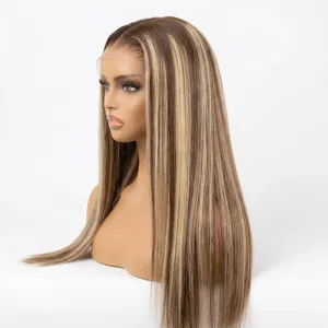 Long Straight Ombre Honey Highlighted Indian Remy Hair <b>Full</b> <b>Lace</b> <b>Wig</b> Hair Transparent <b>Lace</b> Average Size - Product Image 1