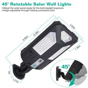 Lampe murale solaire extérieure à 87 LED avec capteur de mouvement PIR, télécommande, étanche IP45, lampes sans fil pour l'éclairage avant du garage - Product Image 4