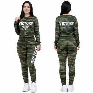 ชุดวอร์มลายพรางสำหรับผู้หญิง ชุดออกกำลังกายพิมพ์ลาย Victory ชุดออกกำลังกายฟิตเนส ชุดกีฬา 2 ชิ้น ชุดออกกำลังกายสำหรับผู้หญิง - Product Image 1