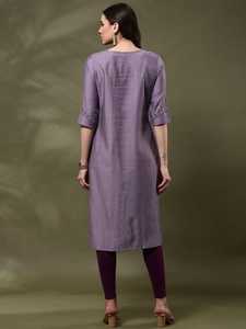 Women Viscose Rayon Kurtis Purple Embroidered Traditional Loose Fit Midi Casual Wear India Pakistan Style Casual Wear Kurtis - Product Image 3