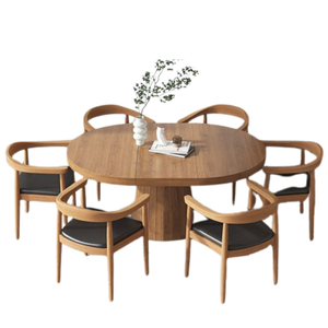 Ensemble table et chaises nordique moderne et minimaliste Ensemble de salle à manger rond pour restaurant Café et salle à manger en bois massif de teck - Product Image 5