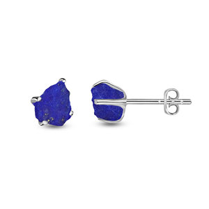 925 Sterling Silver Natural Lapis Lazuli Rough Butterfly Lock Stud <b>Earrings</b> Fashion Trendy Dainty Prong Setting Pack of 4 Pairs - Product Image 1