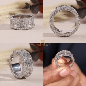 แหวนแต่งงานแบบ Eternity ทรงกลมและทรงบาแกตต์ ทองคำแท้ 14k สำหรับผู้ชาย สี D-E-F ความใส VVS-VS น้ำหนักรวม 7 กะรัต เพชร CVD ปลูกในห้องปฏิบัติการ - Product Image 5