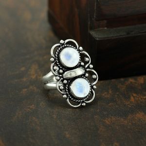 Bague Gourik en argent sterling 925 avec pierre de lune arc-en-ciel, sertie clos, style vintage, unisexe, pour usage quotidien - Product Image 3