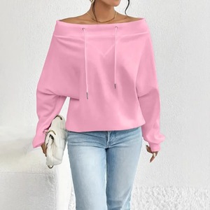 Pull ample à col bateau pour femme, idéal pour la mode décontractée d'hiver, sweat-shirt doux en polaire à épaules dénudées pour femme - Product Image 6