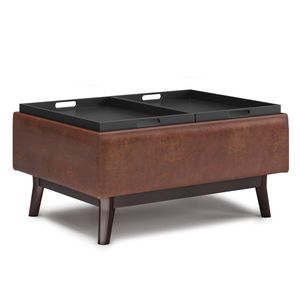 Owen - Ottoman de rangement avec plateau, marron vieilli, petit modèle, fonction table basse et tabouret confortable intégré - Product Image 6