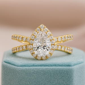 Anillos de moissanita de oro amarillo de 14K y 18K para mujer, anillo de compromiso de corte de pera, joyería fina - Product Image 2