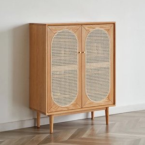 <b>Vintage</b> Reclaimed Wooden Sideboard Cabinet with Hand Carved Double <b>Doors</b> Rustic Distressed Finish Storage Furniture for Bedroom - Product Image 1