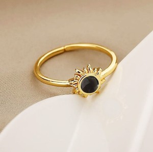 Natural Black Onyx Gemstone Sunburst <b>Rings</b> - Gold Plated <b>Adjustable</b> <b>Ring</b> for Women Jewelry - Product Image 5