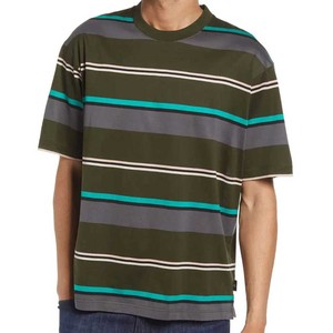 T-shirt rayé en coton respirant sublimé de luxe à col rond pour homme – Vente en gros - Product Image 2