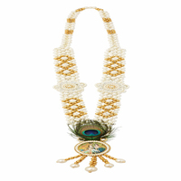 Collier artisanal religieux en alliage plaqué or avec perles d'imitation Krishna Mala, pendentif plume de paon, pour mariage hindou