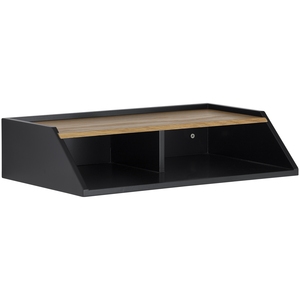 Black Colour Scandinavian Modern Durable MDF <b>Wall</b> Mounted Shelved <b>Unit</b> with Oak Veneer Finishing for Home Display - Product Image 1