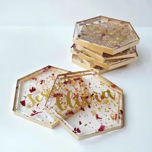 Ensemble de sous-verres réutilisables en résine élégants avec couche protectrice pour meubles modernes à plateau en verre, décoration de table durable - Product Image 1