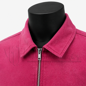 Chemise-veste zippée à manches courtes rose pour homme, couleur unie, col classique, décontractée, printemps, 100% coton biologique, écologique - Product Image 6