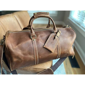 <b>Leather</b> Duffle <b>Bag</b> Weekender Genuine Cowhide Goatskin Travel <b>Holdall</b> Carry Luggage 15inch Water Resistant Eco-Friendly Large - Product Image 2