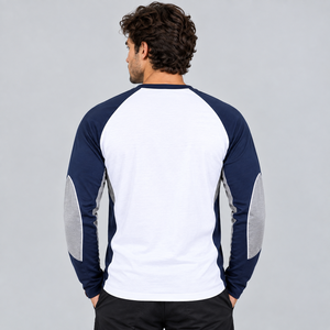 T-shirt à manches longues pour homme de qualité durable, 100% coton tricoté, blanc, marine, gris, séchage rapide, sportif, col rond, coupe régulière - Product Image 3