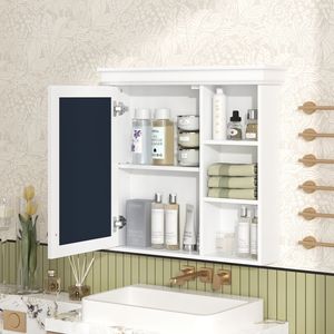 Armadietto da Bagno a Parete 30x28 con Specchio e Organizer per Toilette, Bianco - Product Image 2