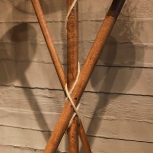 Rustic Wooden Floor <b>Lamp</b> With Round Shade And Side Shelves For Indoor Lighting - Product Image 2