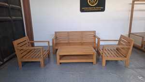 Outdoor Teak Wood Minimalist Garden <b>Sofa</b> <b>Set</b> with Waterproof Cushion Patio & Hotel Use <b>Sofa</b> Chair Table - Product Image 6