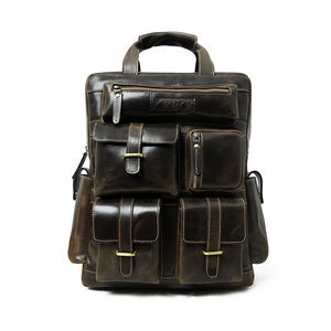 Sac à dos pour ordinateur portable en cuir véritable avec logo personnalisé, sac à dos de voyage en cuir véritable pour hommes et femmes - Product Image 1