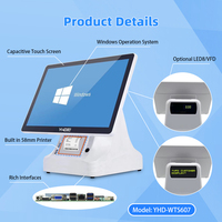 Caisse enregistreuse électronique compatible Windows Android POS de 15,6 pouces, CE ROHS, tout-en-un, avec imprimante thermique intégrée de 58 mm