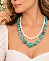 Collier de perles en émeraude naturelle et en pierres précieuses