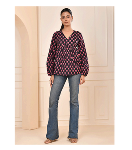 Blusa Moderna Asimétrica con Estampado Floral de Manga Larga para Mujer, Tela de Algodón Ligera, Cómoda, Informal, para Fiesta, Oficina, Uso Diario - Product Image 3