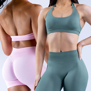Women's 2 Piece Yoga Set High Waist <b>Crop</b> <b>Top</b> <b>Shorts</b> Solid Color Spandex Polyester Activewear Seamless Breathable Fitness - Product Image 1