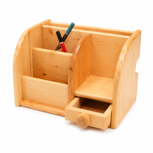 Porte-stylos en bois moderne fait main et organiseur de cartes de visite avec tiroir pour rangement de bureau - Product Image 4