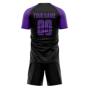 Conjunto de Uniforme de Fútbol Personalizado Unisex Negro y Morado, Jersey de Fútbol Transpirable de Poliéster Premium, Ropa Deportiva de Equipo con Ajuste Atlético, OEM - Product Image 3