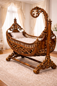 Luxury Upholstered Modern Baby Bed Cot with Detachable Design Teak Wood Hand Carved Cradle Customizable Size & Color - Product Image 3