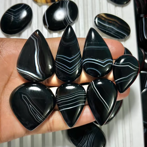 ASHU GEMS Cabochon en Agate Noire Naturelle à Bandes, Cristal de Forme Libre, Pierre Précieuse Polie à Rayures, Décoration Thérapeutique, Cadeau d'Amour - Product Image 1