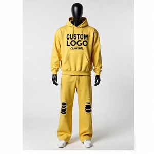 Personalizado de alta calidad de los hombres de invierno de dos piezas holgados pantalones de chándal y Sudadera con capucha conjunto de peso pesado de gran tamaño pulóver con capucha hombres chándales - Product Image 5