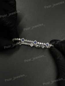 Pulsera de Trébol de la Suerte Personalizada Iced Out, Cadena de Tenis de Flor de Plata 925 con Moissanita VVS, Estilo Hip Hop, Alta Calidad - Product Image 5