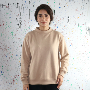 Sudadera Beige de Cuello Redondo para Mujer, 100% Algodón Tejido, Color Sólido, para Otoño - Product Image 1