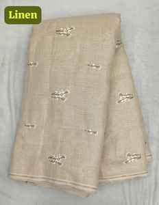 Tela de lino y algodón pura de alta calidad, mezcla de lino natural y algodón con intrincado trabajo de hilo – Sostenible - Product Image 3