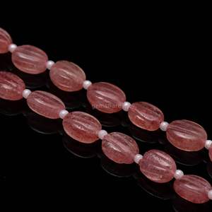 Perles ovales sculptées en quartz rose AAA, pierres précieuses naturelles sculptées à la main pour la création de bijoux, sculptures en quartz rose, 8 pouces - Product Image 3