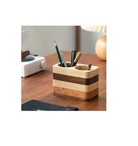 Porte-stylos en bois massif artisanal, organiseur de bureau de luxe, pot à crayons en bois minimaliste pour cadeaux d'entreprise - Product Image 1